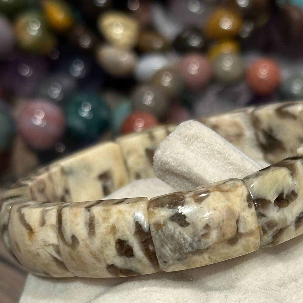 Zebra Stone Feldspar - Spotted Feldspar Soft Bangle Size 7 Item 201 Ivory Cream